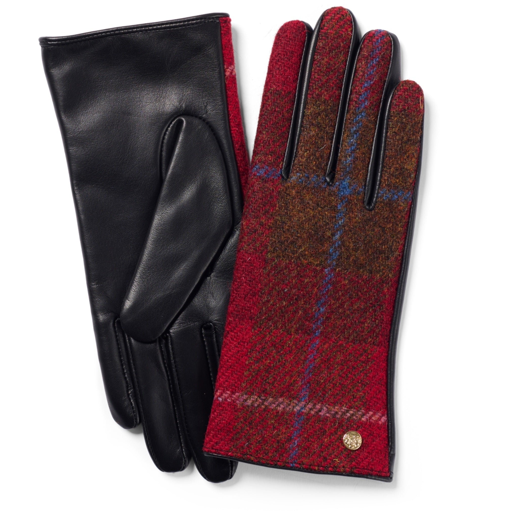 The Hat Shop Ladies Failsworth Harris Tweed - Leather Gloves Red