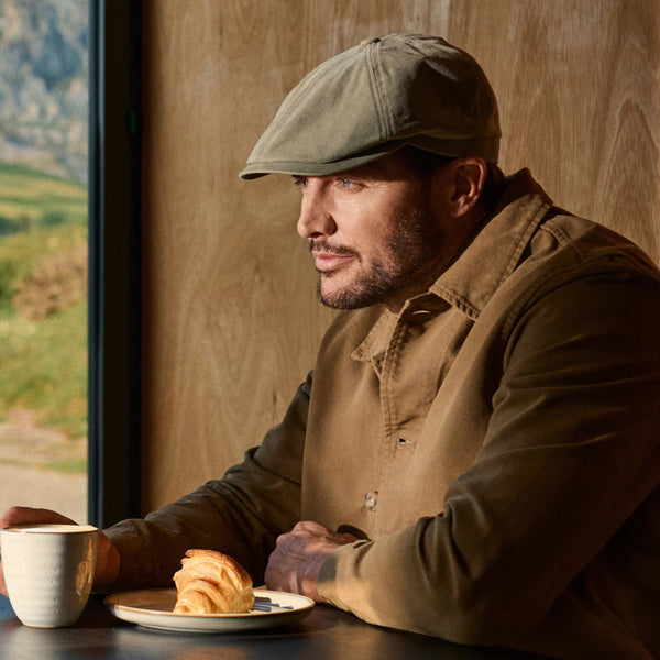 The Hat Shop Failsworth Canvas Hudson Cap in Sage/Khaki