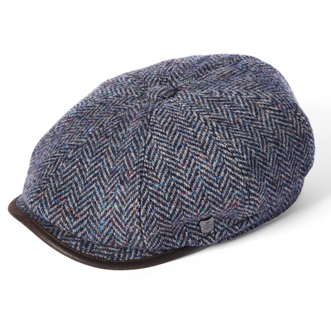 The Hat Shop Failsworth British Wool Bakerboy Cap Shelby Blue Herringbone