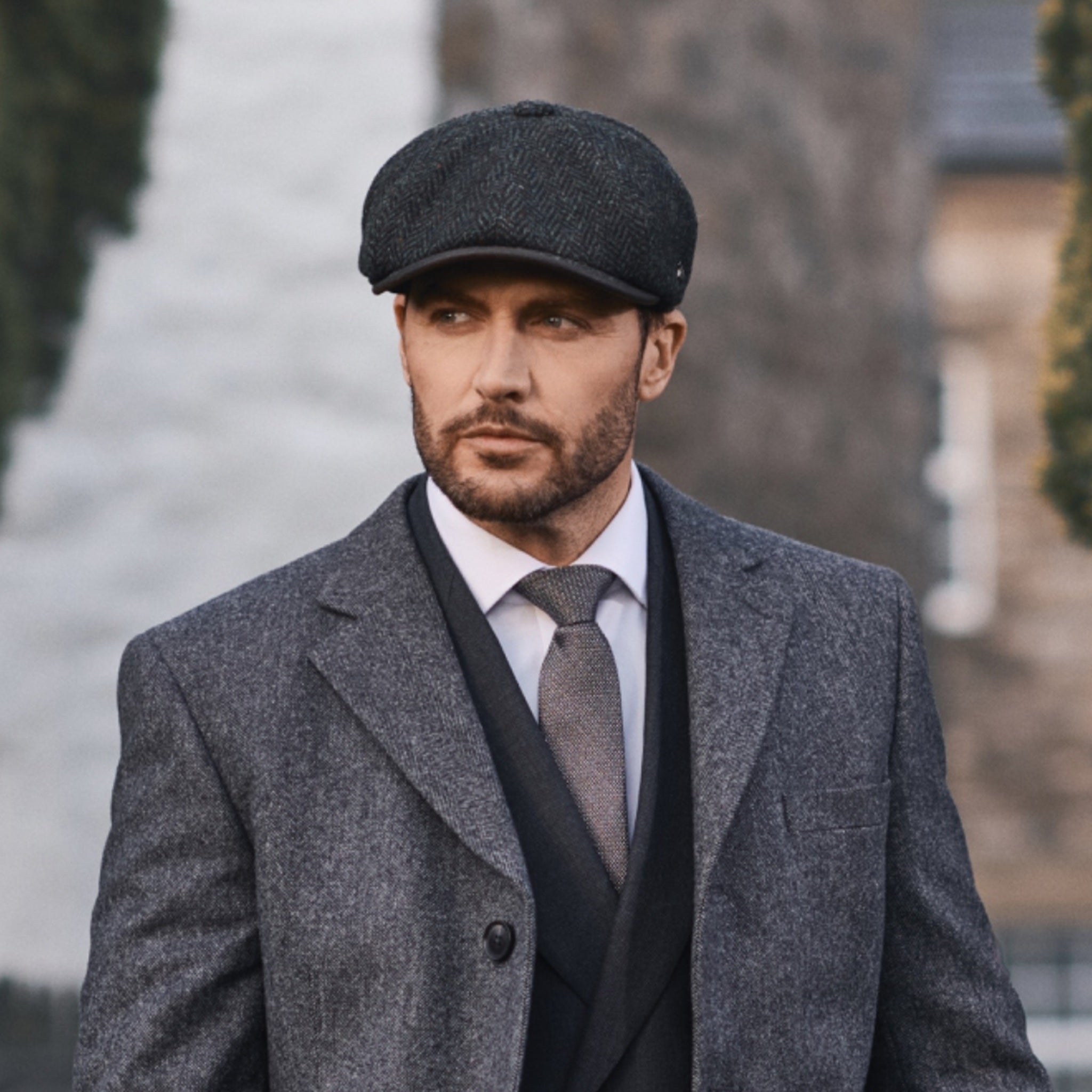 Berretto Bakerboy Retro 8 Pannelli Herringbone - Blu Rockabilly Uomo