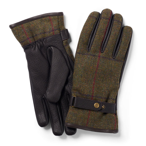 The Hat Shop Mens Failsworth Waterproof Tweed Touchscreen Gloves Dark Green