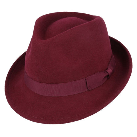 The Hat Shop 100% Wool Handmade Trilby Wine