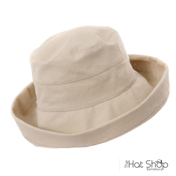 The Hat Shop Ladies Wide Brim Cotton Sun Hat Cream