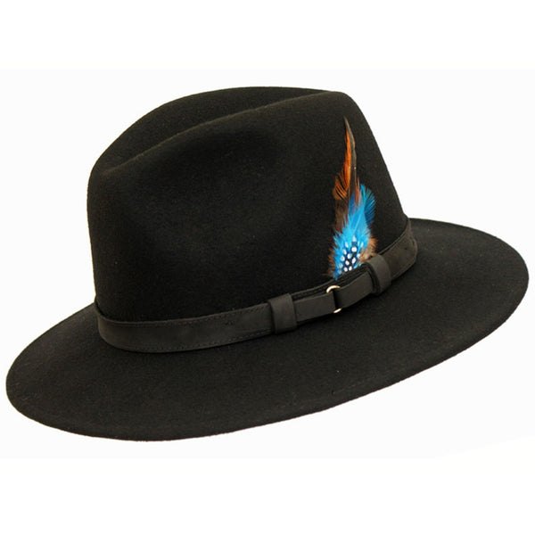 The Hat Shop Wool Wide Brim Fedora Black