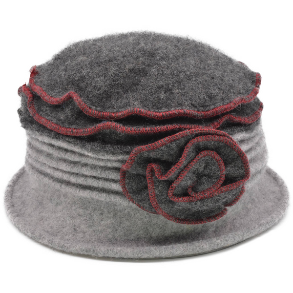 The Hat Shop Maz Ladies 1920's Floral 2 tone Wool Cloche Hat Dark Grey Top
