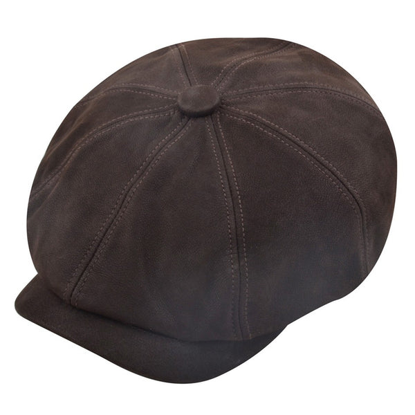 The Hat Shop Gladwin Bond sheepskin 8 piece bakerboy, brown top 