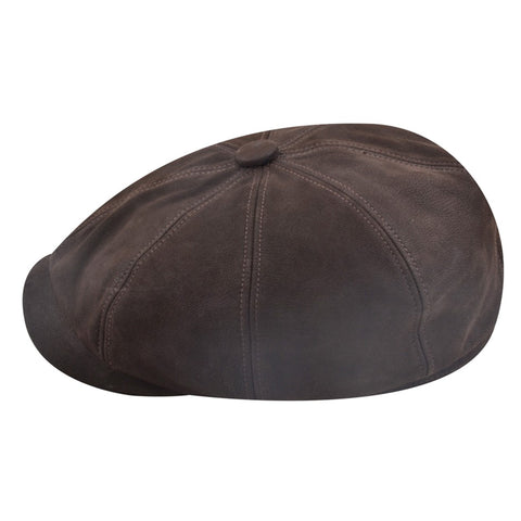 The Hat Shop Gladwin Bond sheepskin 8 piece bakerboy, brown side