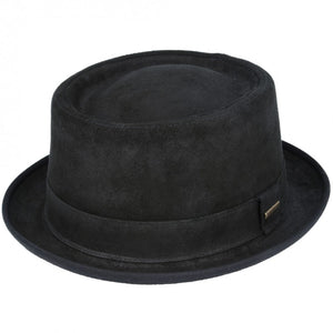 The Hat Shop Gladwin Bond Sheepskin Pork Pie Hat, black