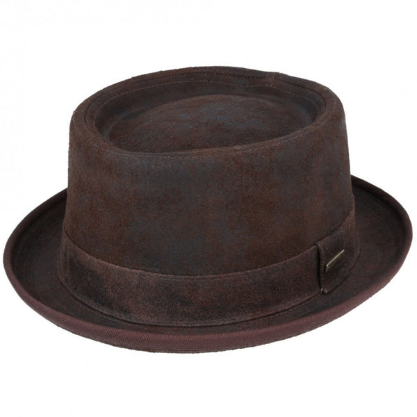 The Hat Shop Gladwin Bond Sheepskin Pork Pie Hat, brown