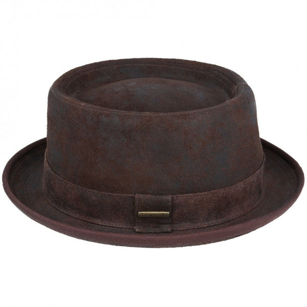 The Hat Shop Gladwin Bond Sheepskin Pork Pie Hat, brown
