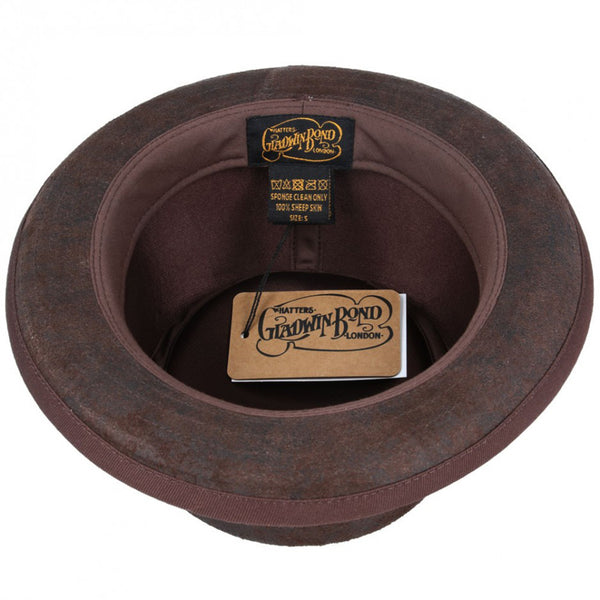 The Hat Shop Gladwin Bond Sheepskin Pork Pie Hat, brown inside