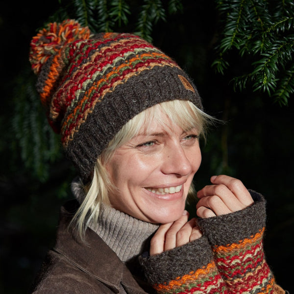 The Hat Shop Pachamama Holkham Wool Bobble Beanie Hat Earth