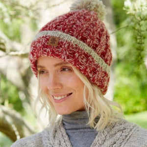 The Hat Shop Ladies Pachamama Lhasa Wool Bobble Beanie Red