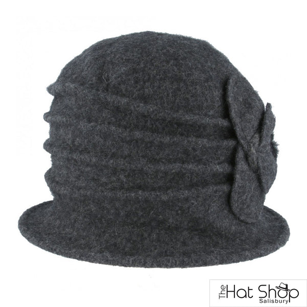The Hat Shop Maz 1920s Wool Cloche Hat grey