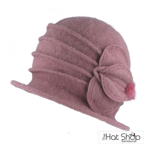 The Hat Shop Maz 1920s Wool Cloche Hat pink