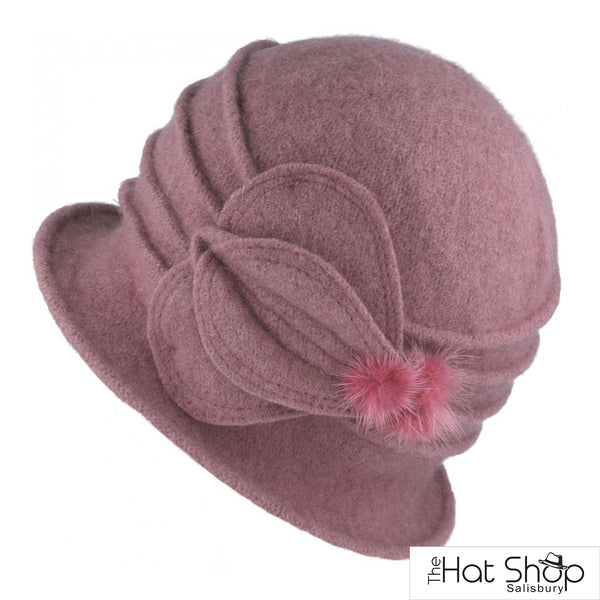 The Hat Shop Maz 1920s Wool Cloche Hat pink