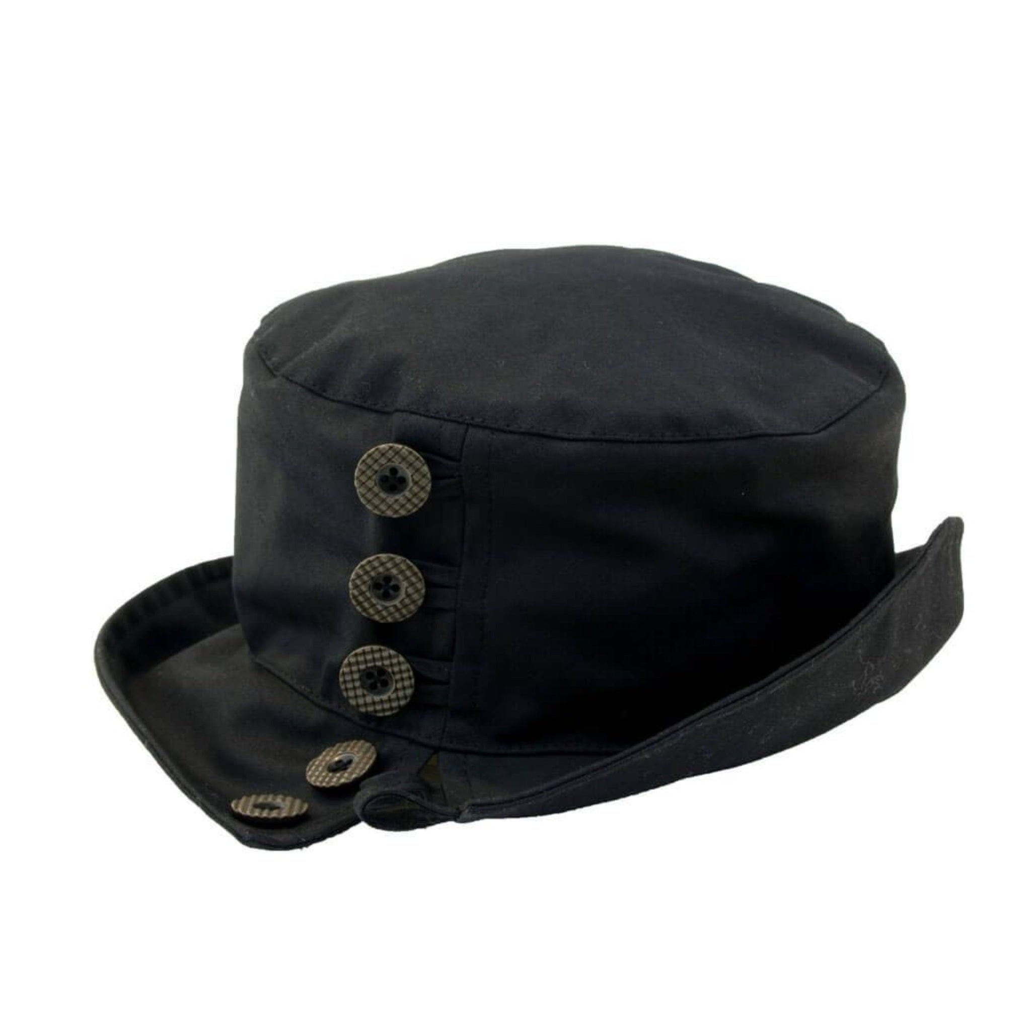 The Hat Shop Olney Ladies Lynda Wax & Buttons Weatherproof Hat Black