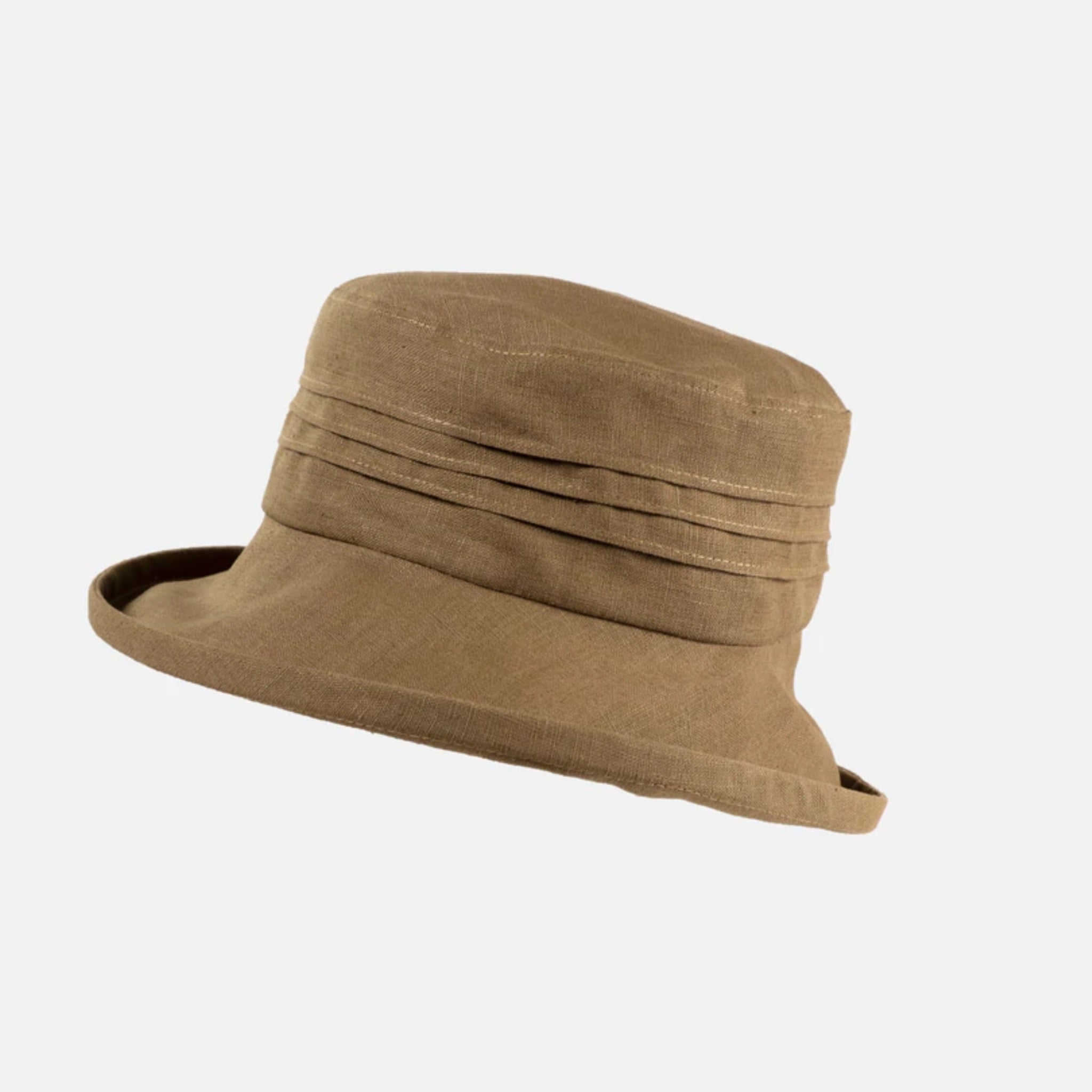 The Hat Shop Proppa Toppa Small Brim Packable Linen Sun Hat Dark Beige