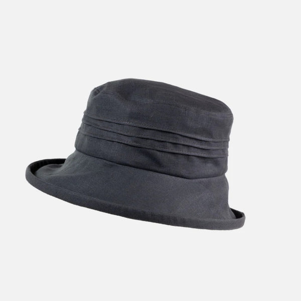 The Hat Shop Proppa Toppa Small Brim Packable Linen Sun Hat Dark Grey