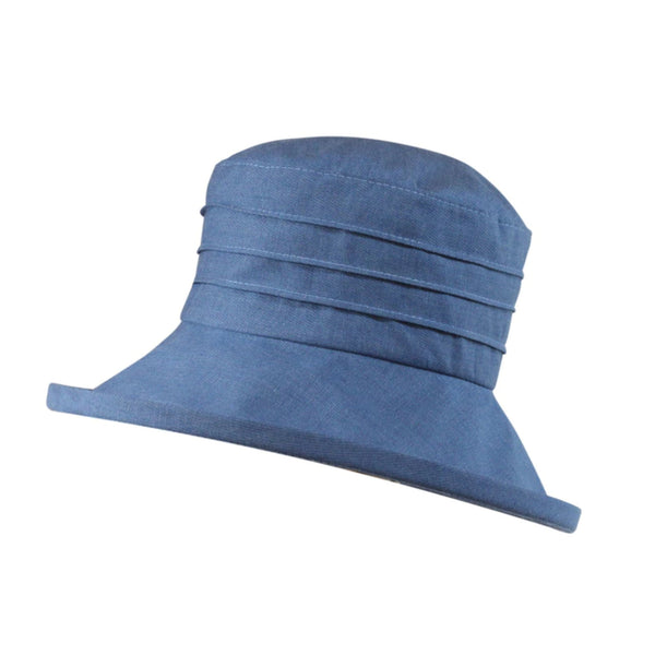 The Hat Shop Proppa Toppa Small Brim Packable Linen Sun Hat Denim