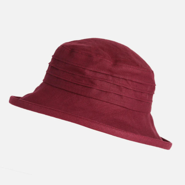 The Hat Shop Proppa Toppa Small Brim Packable Linen Sun Hat Maroon