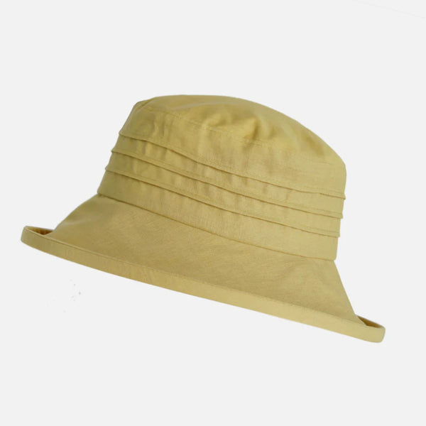 The Hat Shop Proppa Toppa Small Brim Packable Linen Sun Hat Mustard