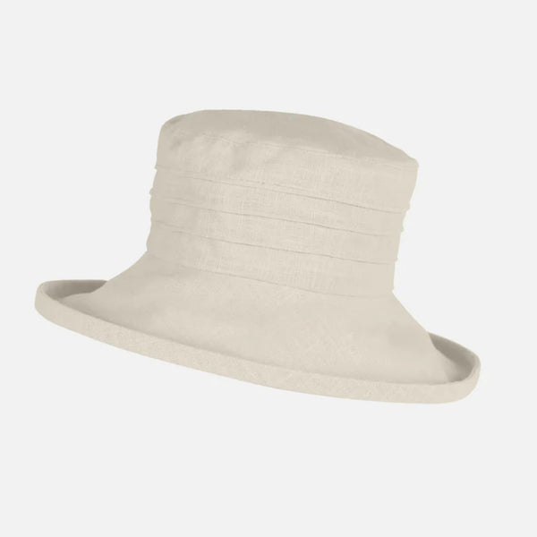 The Hat Shop Proppa Toppa Large Brim Packable Linen Sun Hat Cream