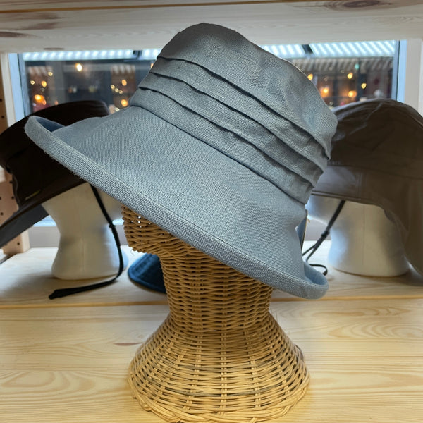 The Hat Shop Proppa Toppa Large Brim Packable Linen Sun Hat Light Blue