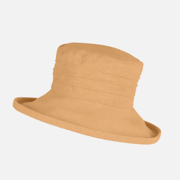 The Hat Shop Proppa Toppa Large Brim Packable Linen Sun Hat Mustard
