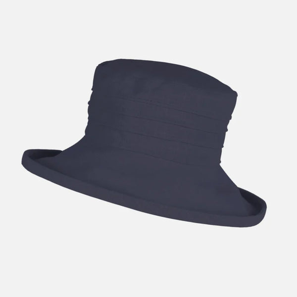 The Hat Shop Proppa Toppa Large Brim Packable Linen Sun Hat Navy