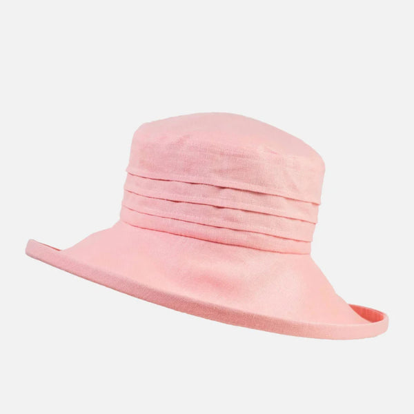 The Hat Shop Proppa Toppa Large Brim Packable Linen Sun Hat Pink