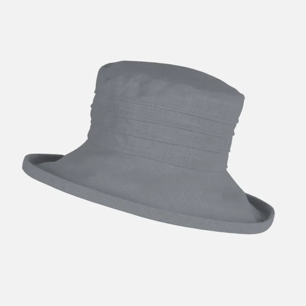 The Hat Shop Proppa Toppa Large Brim Packable Linen Sun Hat Grey