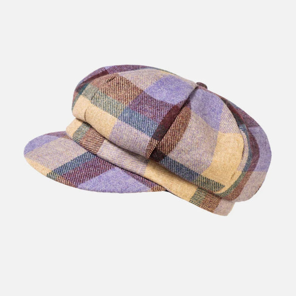 The Hat Shop Ladies Proppa Toppa Checked Wool Baker Boy Cap Lilac