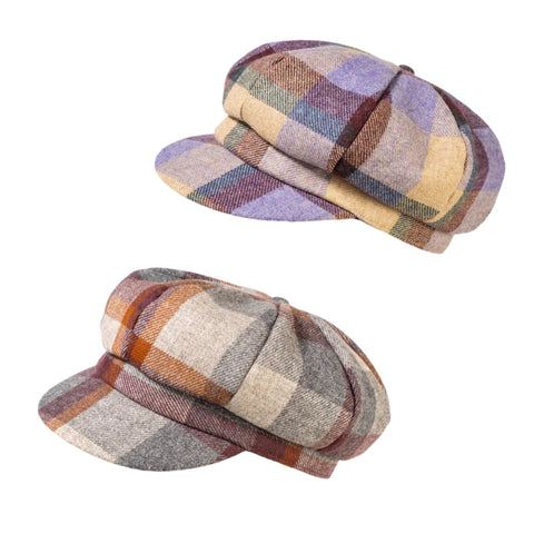 The Hat Shop Ladies Proppa Toppa Checked Wool Baker Boy Cap