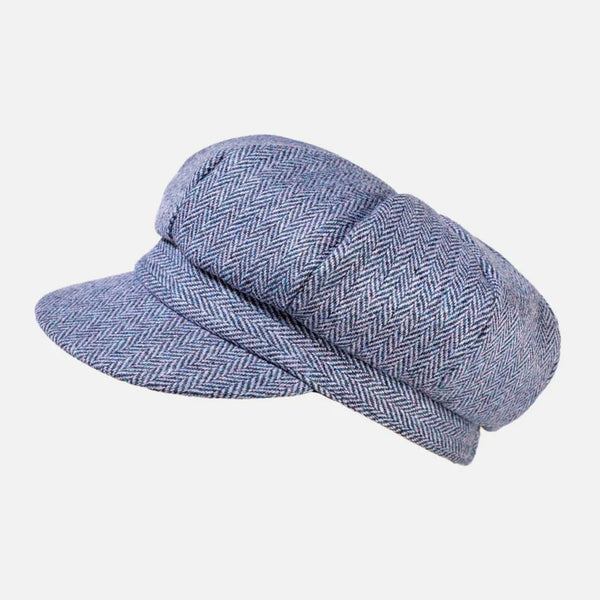 The Hat Shop Ladies Proppa Toppa Tweed Wool Baker Boy Cap Navy