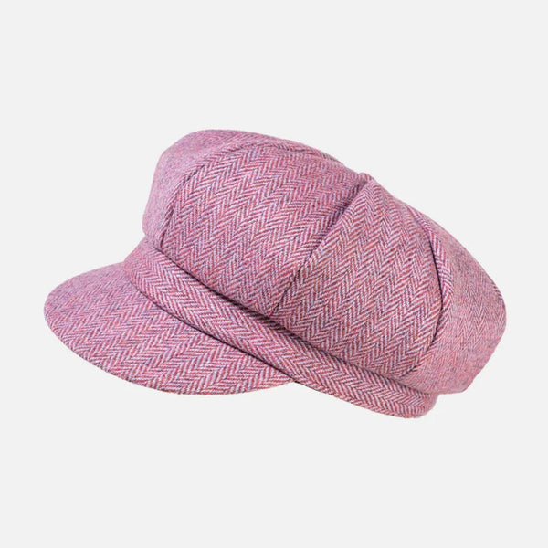 The Hat Shop Ladies Proppa Toppa Tweed Wool Baker Boy Cap Raspberry