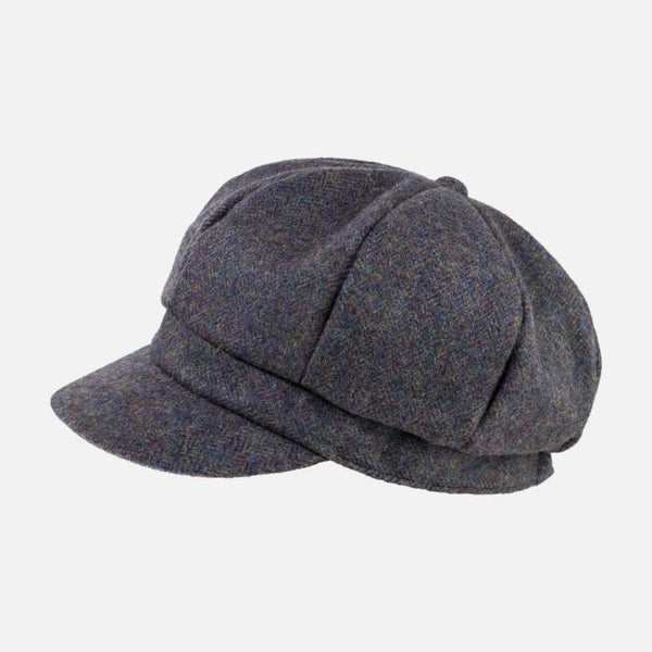 The Hat Shop Ladies Proppa Toppa Tweed Wool Baker Boy Cap Aubergine