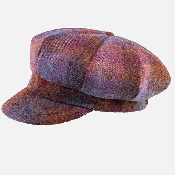 The Hat Shop Ladies Proppa Toppa Tweed Wool Baker Boy Cap Lilac/Orange