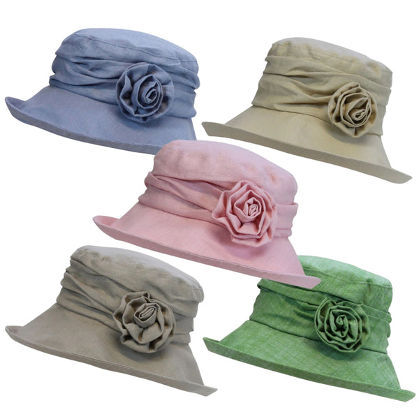 The Hat Shop Proppa Toppa Linen Cloche Hat with Flower Brooch