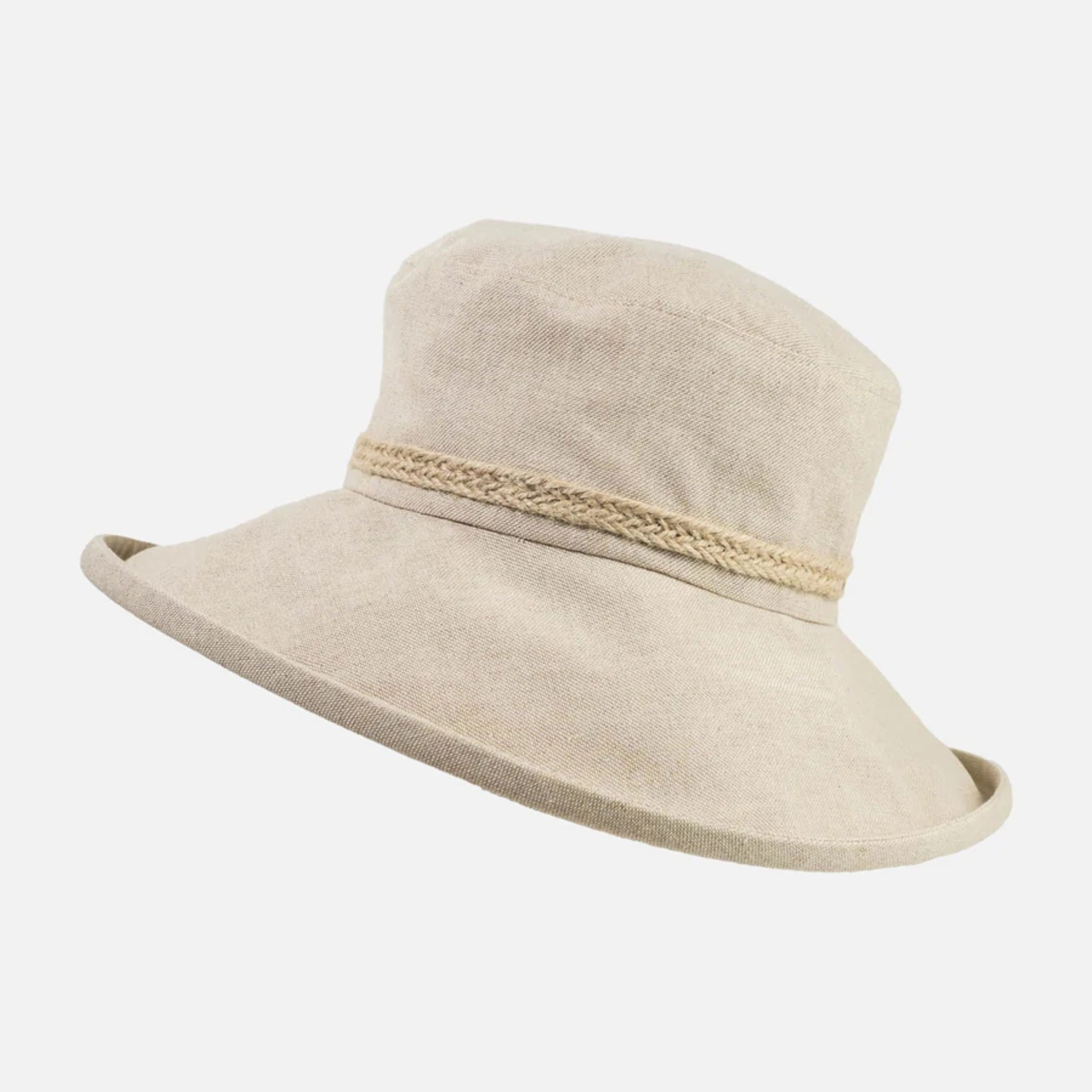 The Hat Shop Proppa Toppa Natural Linen Hat with Boned Brim and Hessian Band