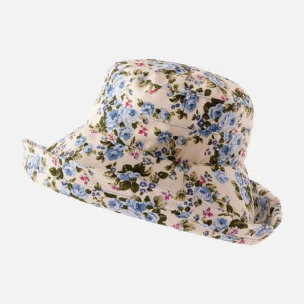 The Hat Shop Proppa Toppa Large Brim Cotton Floral Hat Blue