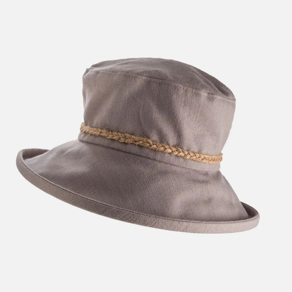 Proppa Toppa Packable Linen Sun Hat with String Plait Mushroom