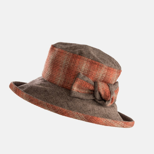 The Hat Shop Proppa Toppa Checked Hat with Boned Brim and Matching Bow Rust