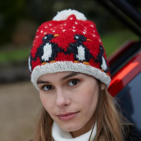 The Hat Shop Pachamama Penguin Christmas Wool Bobble Beanie Hat