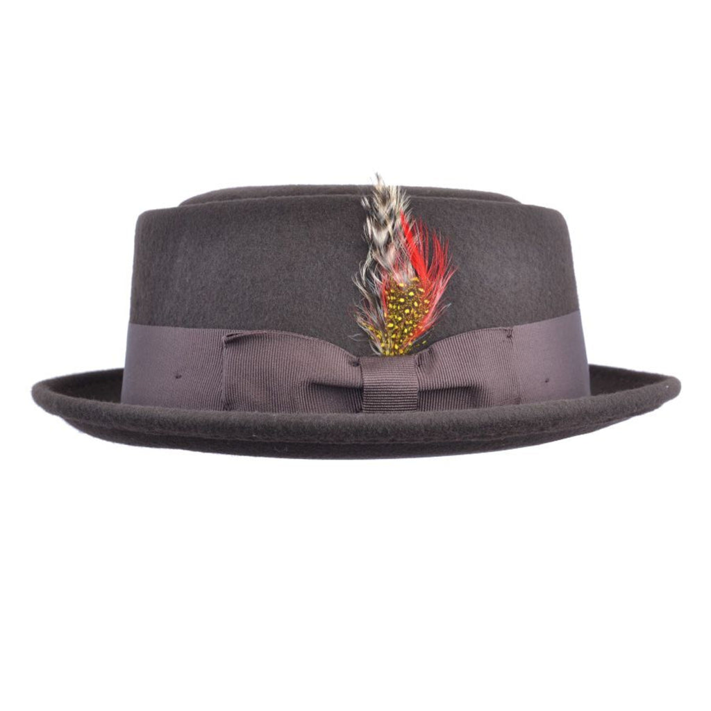 Gladwin Bond Hatters London Leather Look Pork Pie Hat – Brown & Black Worn Finish