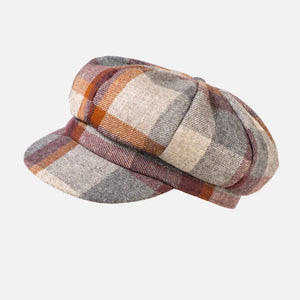 The Hat Shop Ladies Proppa Toppa Checked Wool Baker Boy Cap Rust