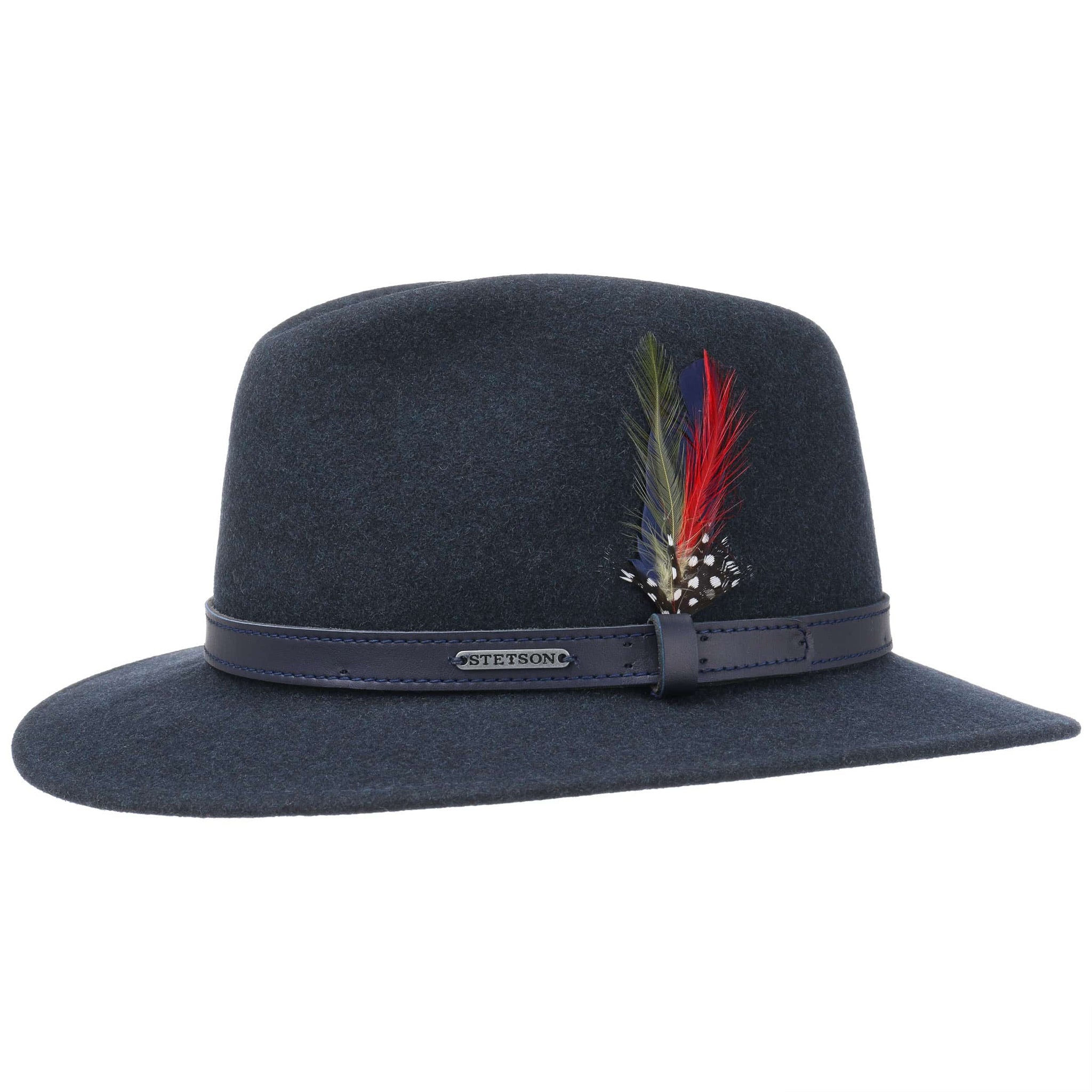 The Hat Shop Stetson Powell Traveller Fedora Navy Blue