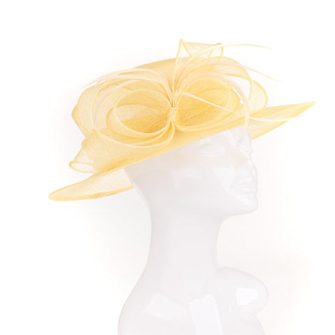 The Hat Shop Short Brim Sinamay Hat With Twist and feather Trim 