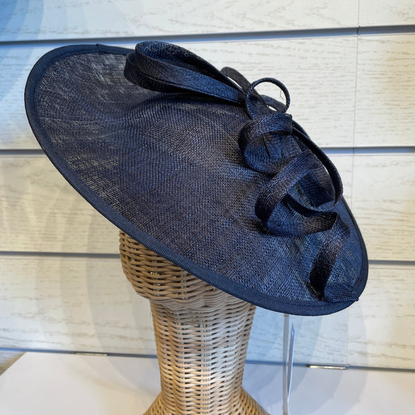 The Hat Shop Sinamay Large Disc Flower & Twist Navy