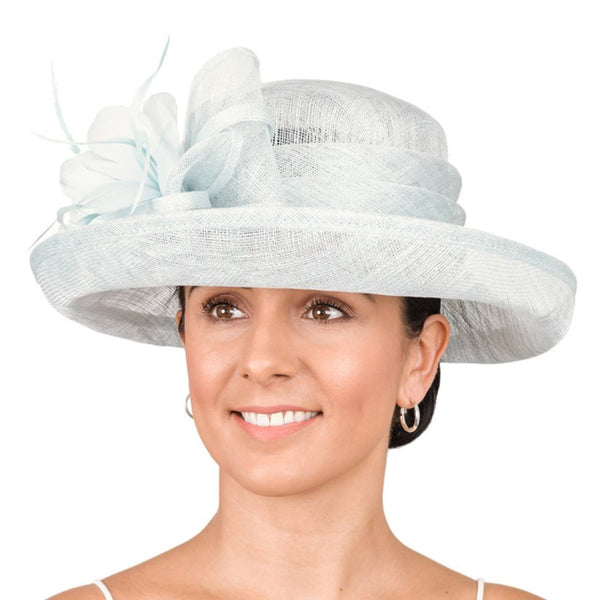 Wide Brim Sinamay Hat With Sinamay Bow & Feather 